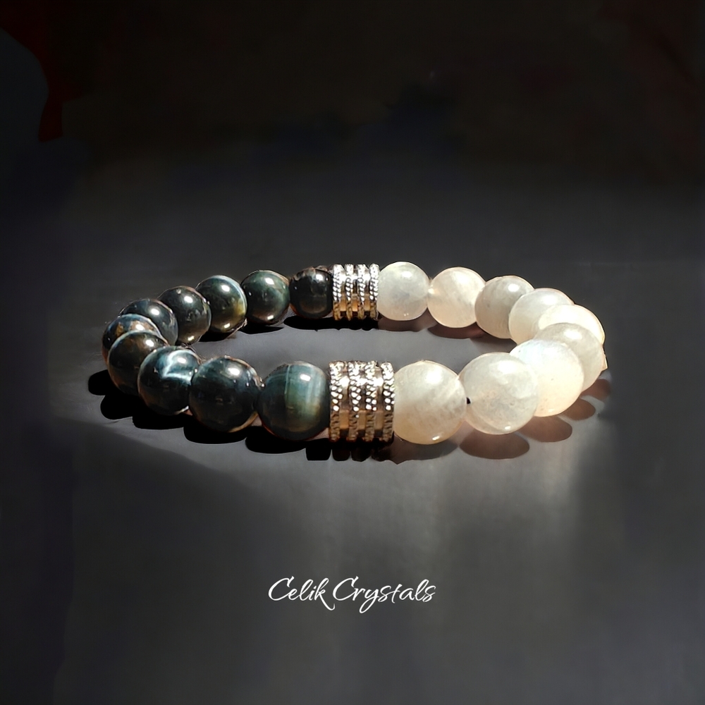 Men's AAA Blue Tiger Eye Bracelet 10mm - Picture 3 of 9